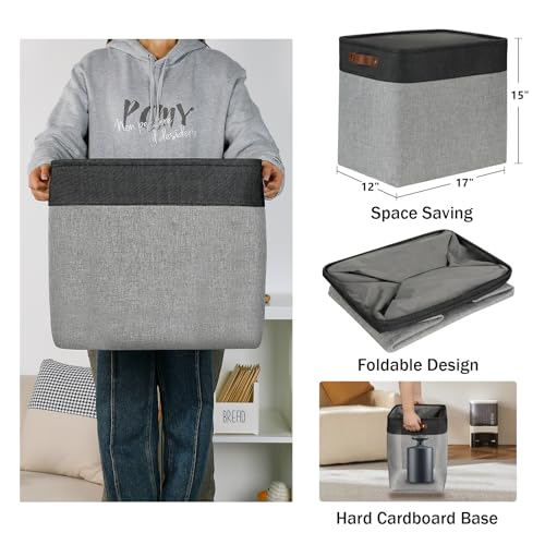 Image of DULLEMELO Grey Storage Baskets for Organizing 3 Pack Fabric Shelf Baskets for Gifts Empty Large Storage Organizer for Closet,Clothes,Toys,Bedroom (Black&Grey)