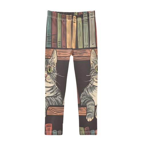 Toddler Girls Leggings Printed Yoga Pants Leggings Cat on Bookshelf for Kids