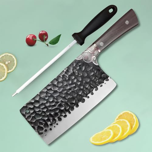 Image of Machado Forging Serbian Chef Knife Set - 12 inch Full Tang High Carbon Clad Steel Butcher Cleaver with Knife Sharpener - Perfect for Vegetables, Fish, Meat - Ideal for Kitchen, Hotel, Restaurant