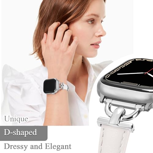 Image of Leather Band Compatible with Apple Watch Bands for Women, Dressy Fancy Strap for iWatch Series 11 /10 /9 /8 /7 /6 /5 /4 /3 /2 /1 /se /Ultra /Ultra 2(49mm 46mm 45mm 44mm 42mm,Starlight /Silver)