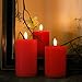 JOIONE Christmas Red Flameless Pillar Candles with Remote Set of 3, Battery Operated Real Wax LED Cabdle, Perfect for Xmas Window, Romantic Dinner & Holiday Christmas Decor