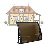 Vordach Haustür Überdachung Gewölbt Türvordach Dachterrasse Pultvordach Regen-Schnee-Schutz Schwarz Aluminiumhalterung Zum Draußen Balkon Polycarbonat Platte Braun