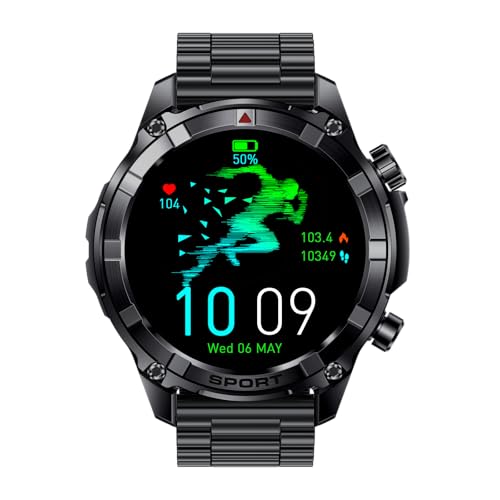 Xcell Elite6 Smartwatch, 1.52" HD Display, Bluetooth Calling, Wireless Charging, Flashlight, Heart-Rate/BP/SpO₂ Monitor,IP67, 7 Days Battery, iOS/Android Compatible- Black Frame with Gun-Metal Strap