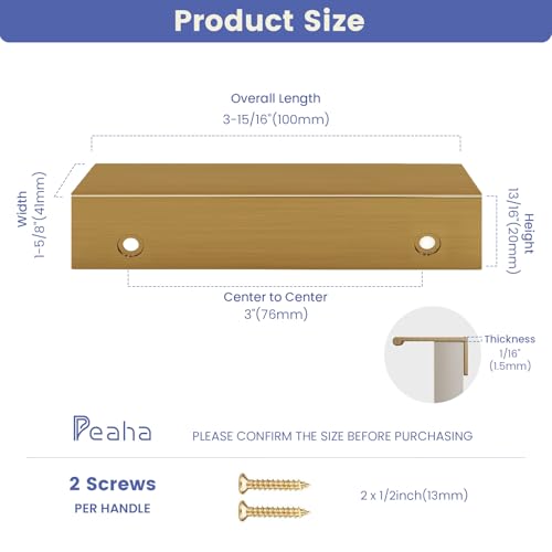 Image of Peaha 30 Pack Kitchen Cabinet Handles 3 inch Champagne Bronze Finger Pulls | Edge Pulls Bronze Cabinet Pulls Modern Hidden Dresser Drawer Handles Aluminum Alloy Closet Bedroom Living Room