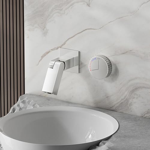 THYXGS Grifo Mezclador De Lavabo De Pared, Grifo De Lavabo De Baño Empotrado Dividido, Flujo De Agua En Cascada Giratorio De 180°, Agua Fría Y Caliente, Generación De Energía Hidroeléctrica