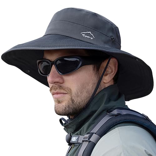Cooling Sun Hat for Men Women,Wide Brim Bucket Hat Foldable Boonie Hat for Fishing Hiking Garden Safari Beach Dark Grey