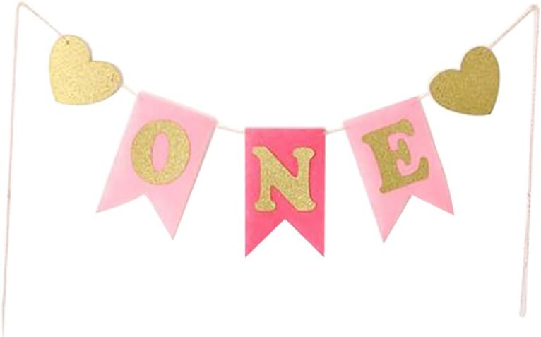 qingsb Baby Boy Girl First Birthday Banner Glitter ONE Heart Highchair Bunting Decor - Pink