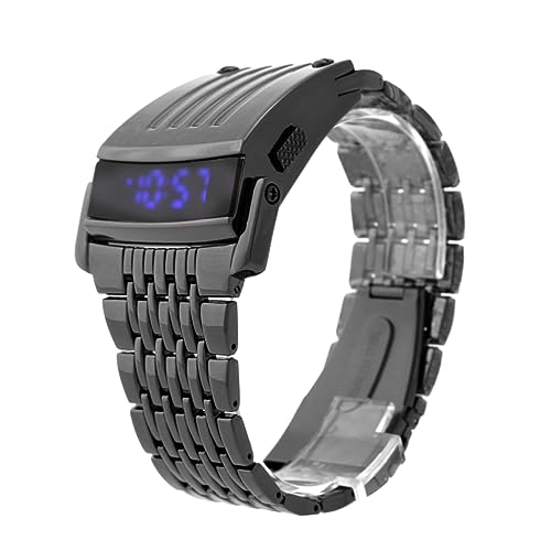 Montre numérique LED homme étanche bracelet acier inoxydable affichage bleu moderne