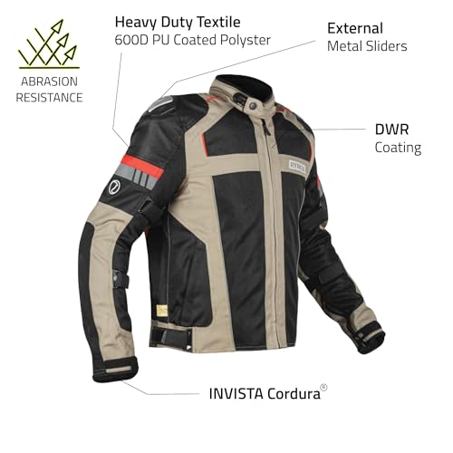 Image of Rynox Storm Evo Jacket - Mesh Motorcycle Touring Jacket with Impact Protection and Abrasion Resistance - Sand Brown Black, Small