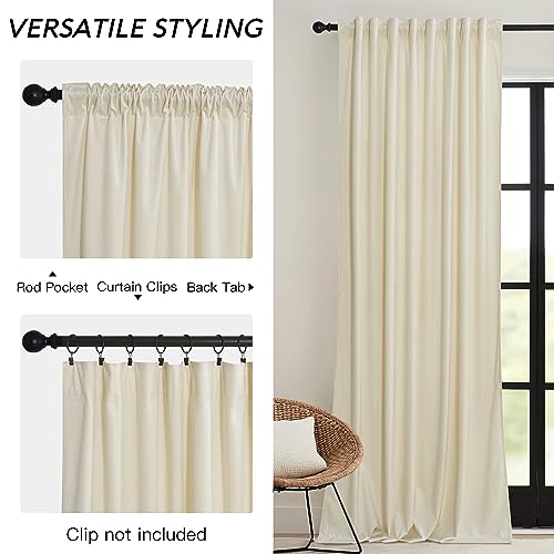 Image of RYB HOME Beige Velvet Curtains 96 inches - Rod Pocket & Back Tab Boho Window Panels Privacy Theraml Insulted Drapes for Bedroom Bathroom, W52 x L96, 2 Panels Set | Room Darkening, Thermal Insulated, Pleat Tape on Top, Heavy Duty Plush, Dining Room Sliding Patio Door, W52 x L96, 2 Panels