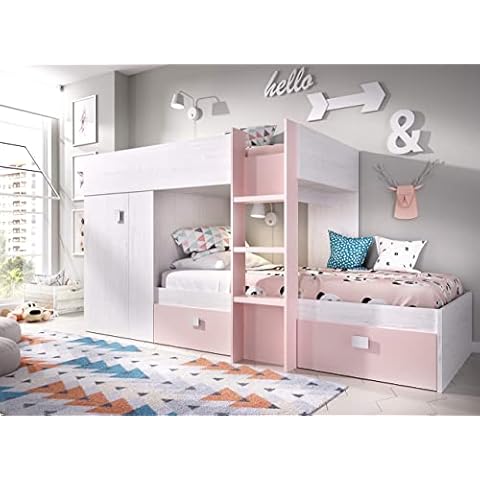 DEKIT GRUPO RIMOBEL HOMEKIT Cama Juvenil Tipo Tren, 2 Camas, Madera de ingeniería, Artic+Rosa Cover