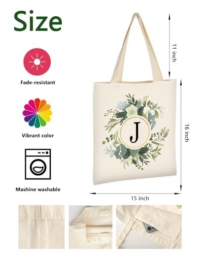 Image of AUSVKAI Canvas Tote Bag for Women, Cute Aesthetic Leaf Initial Trendy Cotton Reusable Personalized Birthday Bags