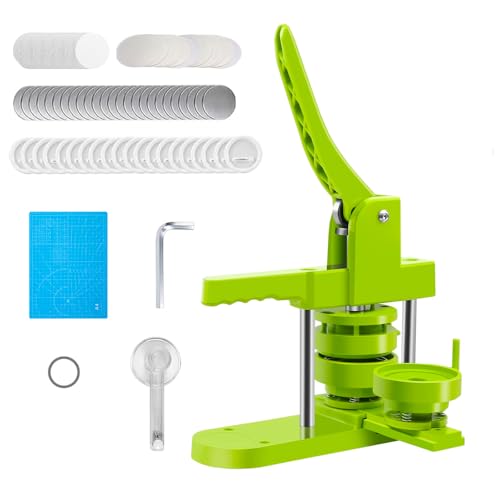 Buttonmaker Button Maker Machine, 37 mm Pinmaker, 100-Piece Button Pieces, Pin Button Machine, Punch Set with Bow Handle, for DIY Gifts for Children (Green)