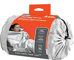 SOL Thermal Bivvy w/Rescue Whistle - Reflects up to 80% Body Heat - Waterproof Emergency Blanket for Survival Gear - Silver
