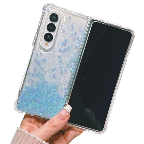 Coque Galaxy Z Fold 6 transparente dégradée accessoire rigide antichoc bleu paillettes