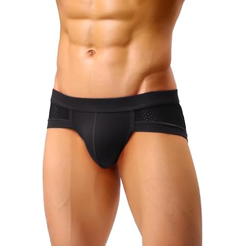PAIZH Men's Sexy Mesh Underwear Briefs Soft Low Rise Bulge Pouch Underwear Black S Cover
