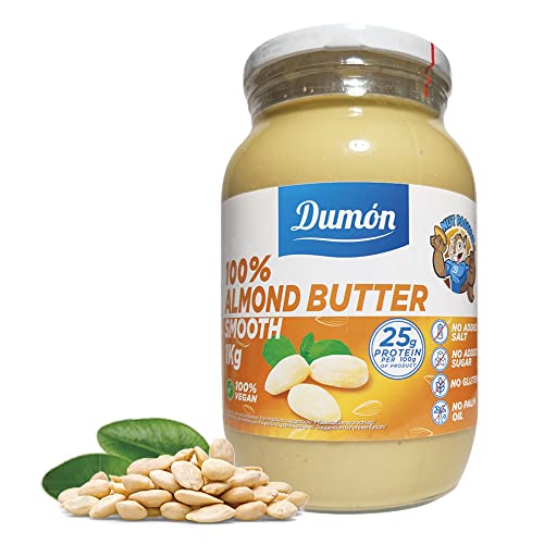 Dumón - 1kg 100% Crème d'Amande Naturelle, Lisse, Récipient en Verre, Sans Peau, Contient 25g de Proteines pour 100g, Beurre d'Amande Blanchie idéal pour les végétariens et les végétaliens Cover