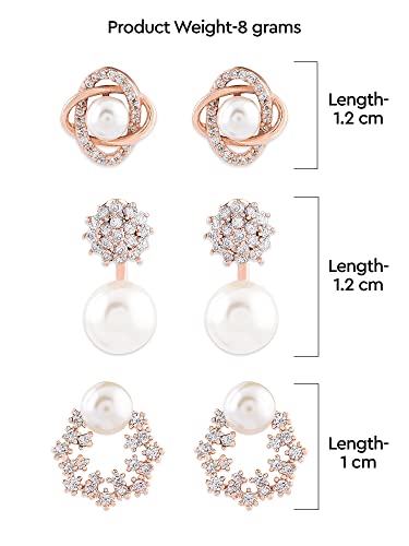 Zaveri Pearls Combo of 3 Cubic Zirconia & Pearls Contemporary Stud Earrings For Women-ZPFK10381 - Image 5