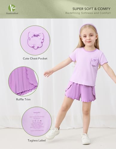 Toddler Girls Pajama Set Short Sleeve Tee Shorts Pajamas Ruffled Summer 2 Piece Sleepwear, Viscose from Bamboo2