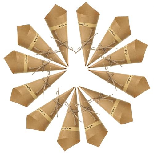 50 Pièces Cornet Confettis Mariage, Cône de Confettis en Papier Kraft Rétro, avec Ficelle et Autocollants, pour Assiettes de Fleurs de Bonbons de Fleurs, Chocolats, Bonbons, Cotillons
