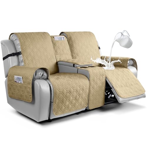 Image of VANSOFY Loveseat Recliner Cover with Console 100% Waterproof Sofa Slipcovers Non-Slip Reclining Couch Cover Split Sofa Covers Furniture Protector for Pets, Dogs(Sand)