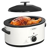 Sunvivi 8-Quart Roaster Oven with Self-Basting Lid, Electric Turkey Roaster Oven with Removable Pan and Rack, Stainless Steel, White