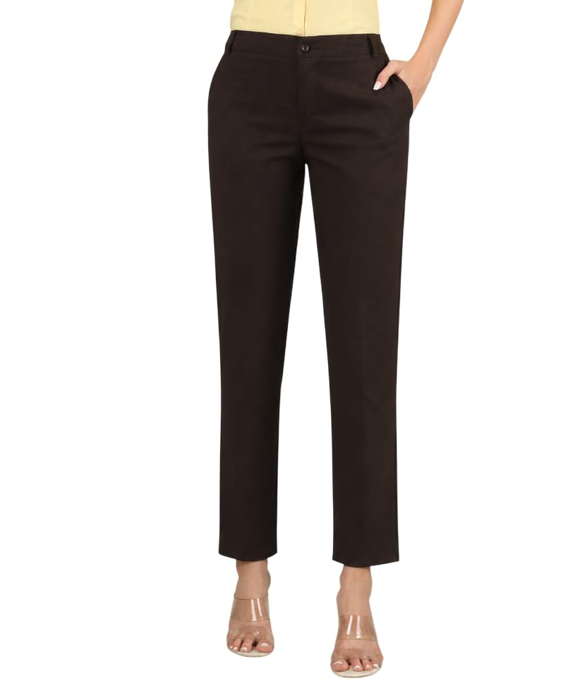 Women's Formal Narrow Trouser | Poly Cotton Slim Fit Office Wear Pants | Comfortable Regular Fit Business Formal Trouser for Women-image-46