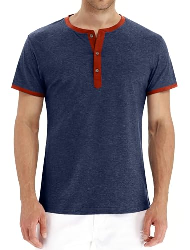 image for PEGENO Mens Short Slim Sleeve Casual Fashion Henley Shirt (Vg NavyNavy
