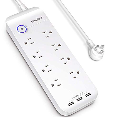 Surge Protector Power Strip - 8 Widely Outlets 3 USB Ports (1800J), 6ft Extension Cord with Flat Plug, Wall Mountable, Surge Overload Protection for TV Home Office, ETL Listed