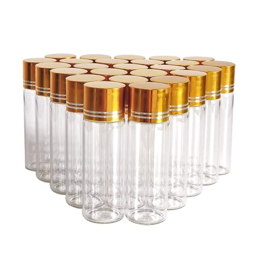 30 Pack Clear Empty Glass Jars with Screw Aluminum Caps, 5/10/15ml Mini Glass Sample Jar Oil Vials,for Essential Oil Powders Storing,Wedding Favors Decoration, Message Bottle (15ml)2