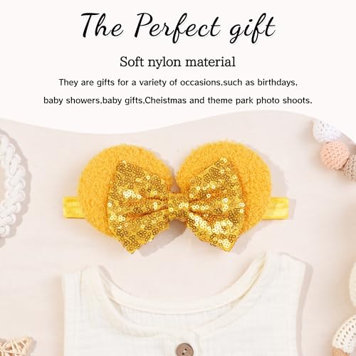 6Pack Baby Girl Sequin Headband 6Inch Sparkly Large Mouse Ear Thin Headband