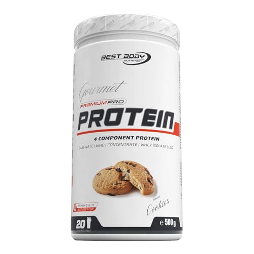 Best Body Nutrition Gourmet Premium Pro Protein Cookies 500g Dose, 4 Komponenten Eiweißpulver mit Caseinat, Whey, Isolat, Eiprotein – Mehrkomponenten Protein, cremiger Shake