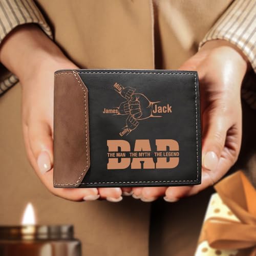 Personalized Dad Wallet for Fathers Day Custom 1-6 Names Mens Wallet Fist Bump Leather Bifold Wallets for Dad Gift for Birthday Christmas Valentines (Dad 1-6 Names)3