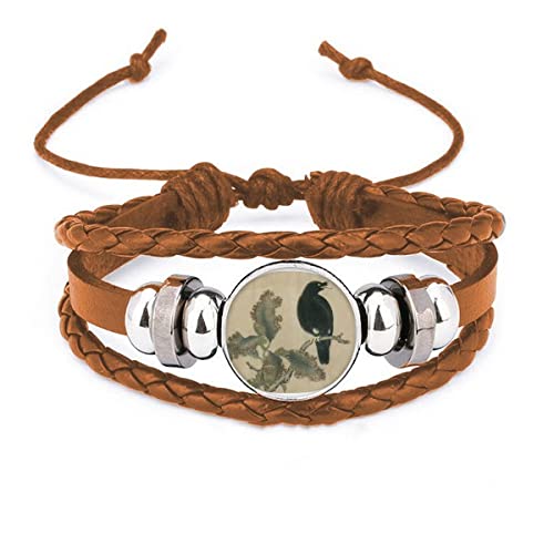 Bracelet en cuir motif arbres morts et étoiles pour homme et femme style mystique