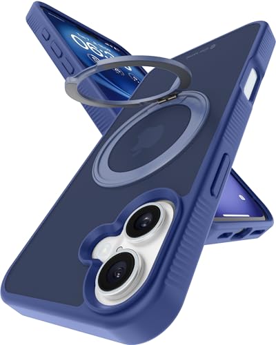 Image of eller sante Astros Magpro Back Cover Case for iPhone 16 Plus with Magnetic Ring Metal Kickstand Camera Screen Protector TPU Shockproof 10ft Drop Protection Compatible with Mag-Safe- Blue