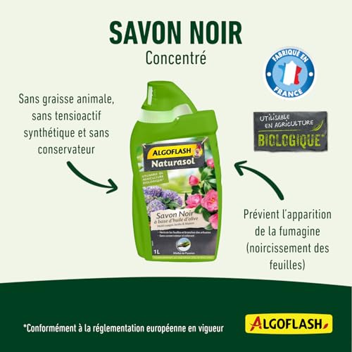 ALGOFLASH NATURASOL Schwarze Seife, konzentriert, für Garten, Zimmerpflanzen und Hauspflege, für biologische Landwirtschaft, 1 l, BIOSAV1000A