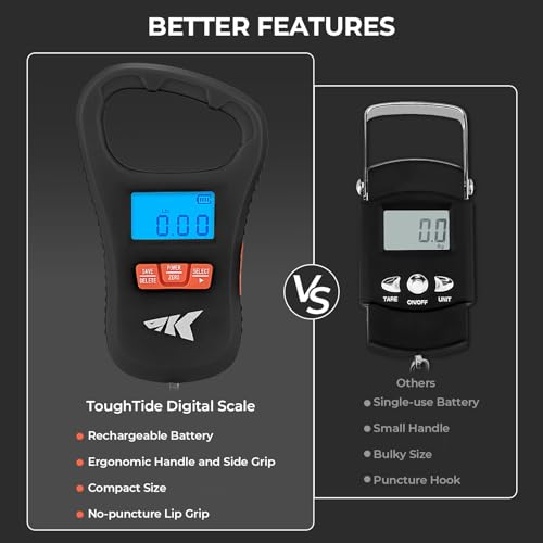 Image of KastKing ToughTide Fishing Scale, USB Charging, 65lb Capacity, Ultra-Thin Digital Fish Scale, LCD Display, Ergonomic Handle, Fish Scales Digital Weight, Fishing Accessories for Men