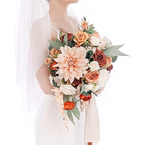 Ling's moment 11 Inch Artificial Wedding Bouquets for Bride Bridal Bouquet Bridesmaid Bouquet Tossing Bouquet for Wedding Ceremony Anniversary Bridal Shower, Chic Terracotta Cover
