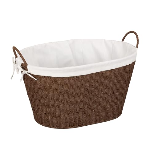 Household Essentials Paper Rope Woven Oval Laundry Basket Brown