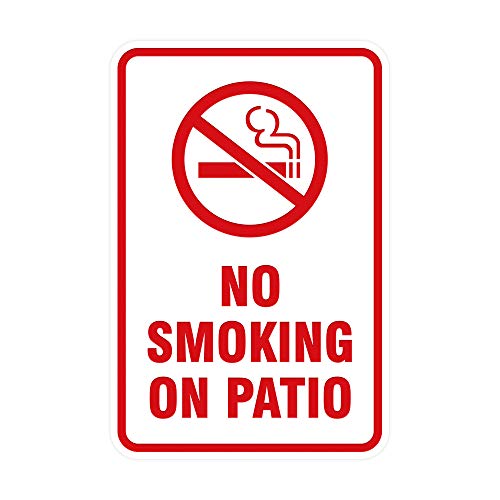 Panneau No Smoking on Patio rond blanc et rouge grand format avec ruban adhésif