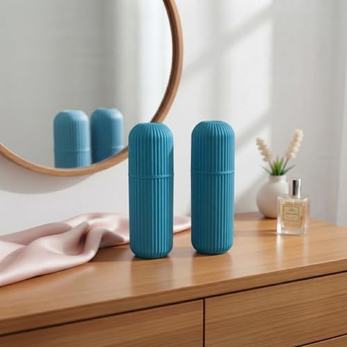 Image of iSTAR Plastic Portable Toothbrush Storage Case for Travel Bathroom Hiking Camping Pen Pencil Stationery Box for Healthy Life (Sky Blue, Pack of 2)