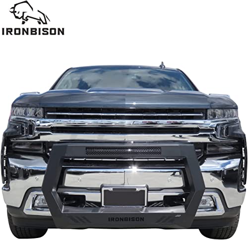 Image of IRONBISON Bull Bar Fit 2019-2024 Chevy Silverado 1500 (Exclude 2019 Silverado 1500 LD /Trims with Super Cruise System) Pickup Truck Front Bumper Grille Guard Compatible with 20 inch LED Light
