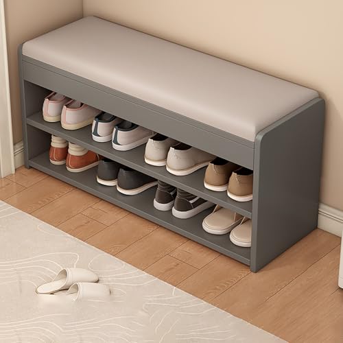 IYUESQ Zapatero Moderno de Dos Niveles, tapizado, para Puerta de Entrada (Gris, 100 x 24 x 43 cm)