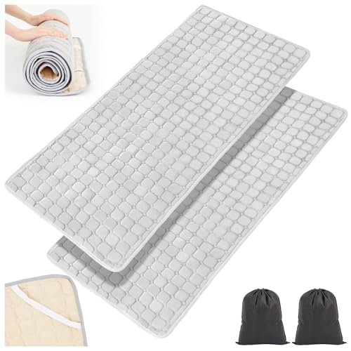 Threehoney 2 Pack Cot Mattress Topper Pad Quilted Foam Camping Single Soft Portable Sleeping Topper with Storage Bag Waterproof Non-Slip Bottom for Camp Cot Rv Bunk Narrow Twin Beds, 75 x 30 Inch