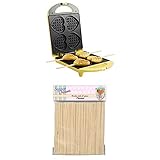 Bestron Waffeleisen für Herzwaffeln am Stiel, inkl. Holzstäbchen 1x 60 Stück, Farbe Gerät: Gelb