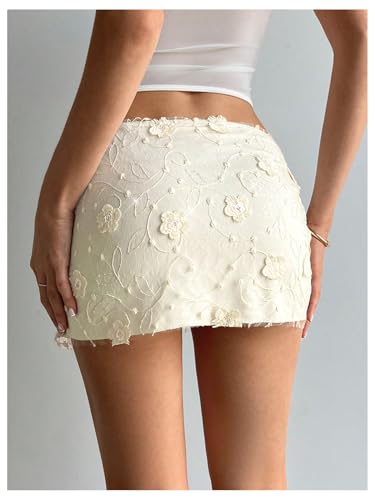 MakeMeChic Women's 3D Flower Embroidery Skirt Low Waist Bodycon Elegant Mini Skirts3