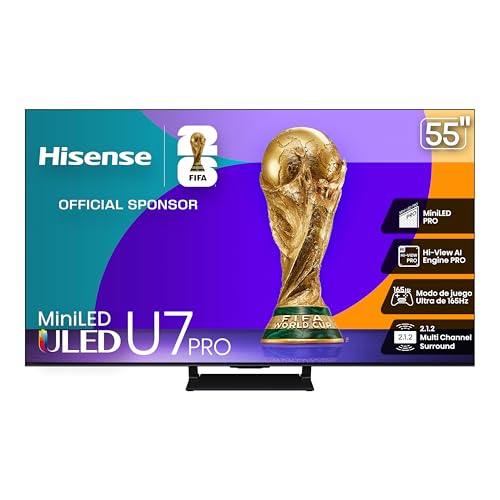 Opiniones de hisense smart tv comprados en linea. 49 Hisense Television U7QG Pro(Modelo 2025) Pantalla 55 Pulgadas,Mini-LED Pro Smart Google TV UHD 4K,Control Remoto por Voz con Alexa,Modo de Juego Ultra de 165 Hz,Hi-View AI Engine...
