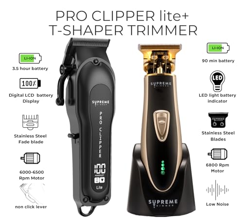 Image of Supreme Trimmer 2-in-1 Pro Clipper & T-Shaper Combo | Professional ST5200 Beard Trimmer STC5030 Hair Clipper Barber Kit | Gold