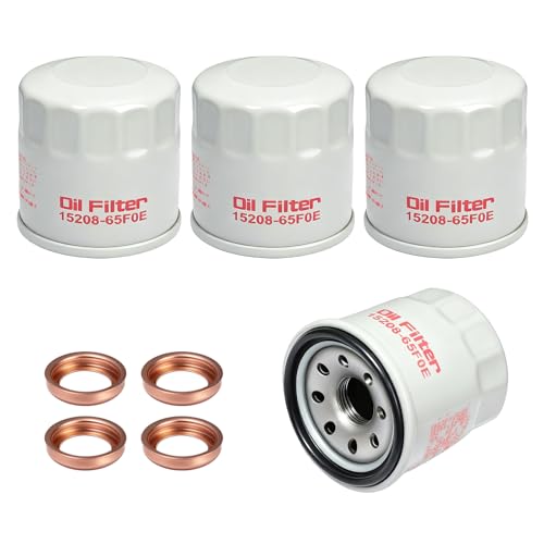 4PCS 15208-65F0E Engine Oil Filters with 11026-JA00A Drain Plug Gasket Compatible with Nissan Infiniti Rogue Frontier Pathfinder Quest Murano Titan Sentra