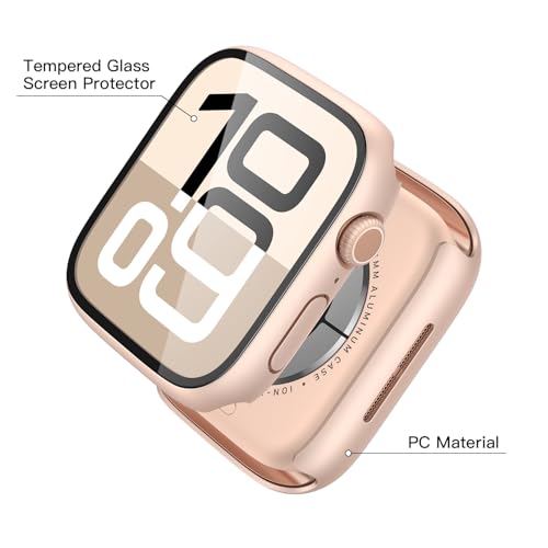 Image of Misxi Case with Screen Protector for 46mm Apple Watch Series 11 /10 | 2-Pack Cover with Tempered Glass for 11 /10, Scratch Resistant Sensitive Touch Protection, 1 Rose Gold + 1 Transparent